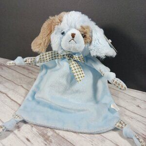 Bearington Baby Wee Waggles Puppy Dog Blankie Blue Brown Plush Knotted Legs NWT